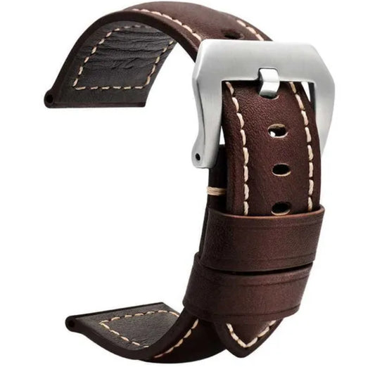 Panerai Replacement Leather Brown x Silver 24mm Watch Strap