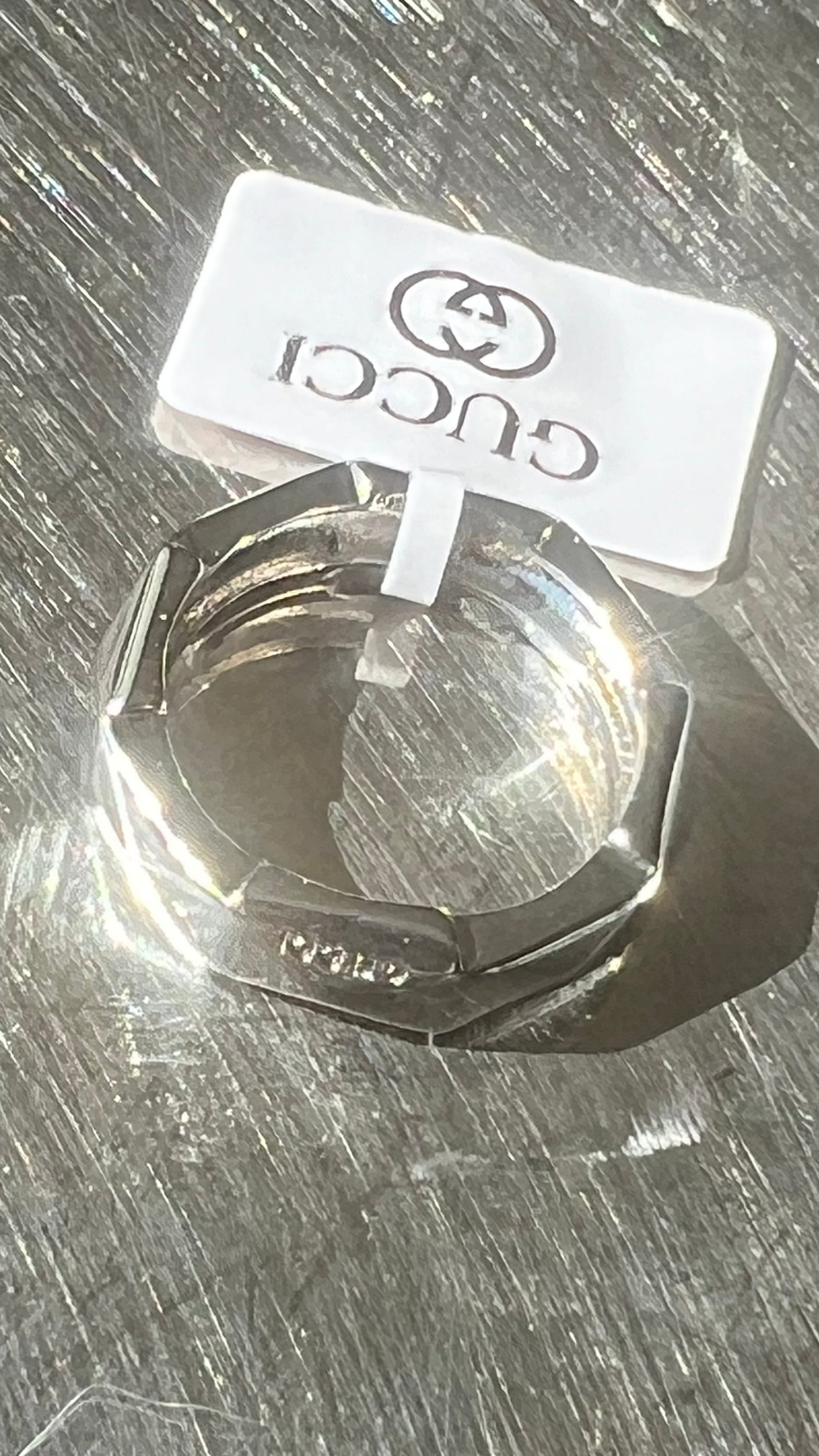 Gucci TRADEMARK HEXAGON RING SS USA Size 9 Ring