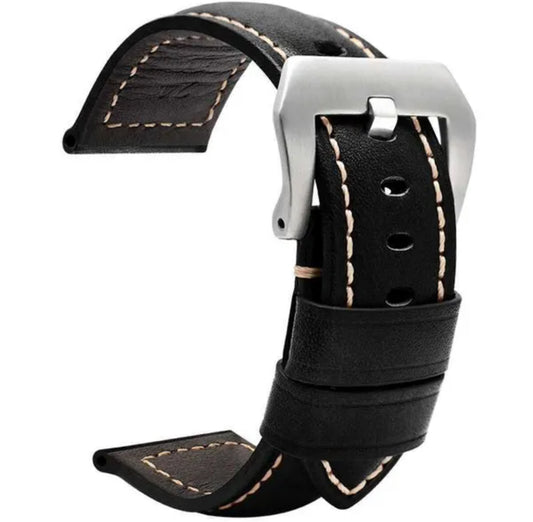 Panerai Replacement Leather Silver Black 24mm Watch Strap
