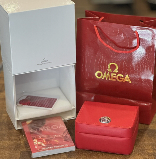 Genuine Omega Red Watch Box Set  W/ All Accessories Shown