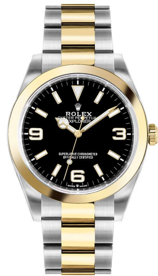 Rolex EXPLORER I 124273-0001 36mm Oyster Two-Tone YellowGold Black Dial, 904L Steel Watch